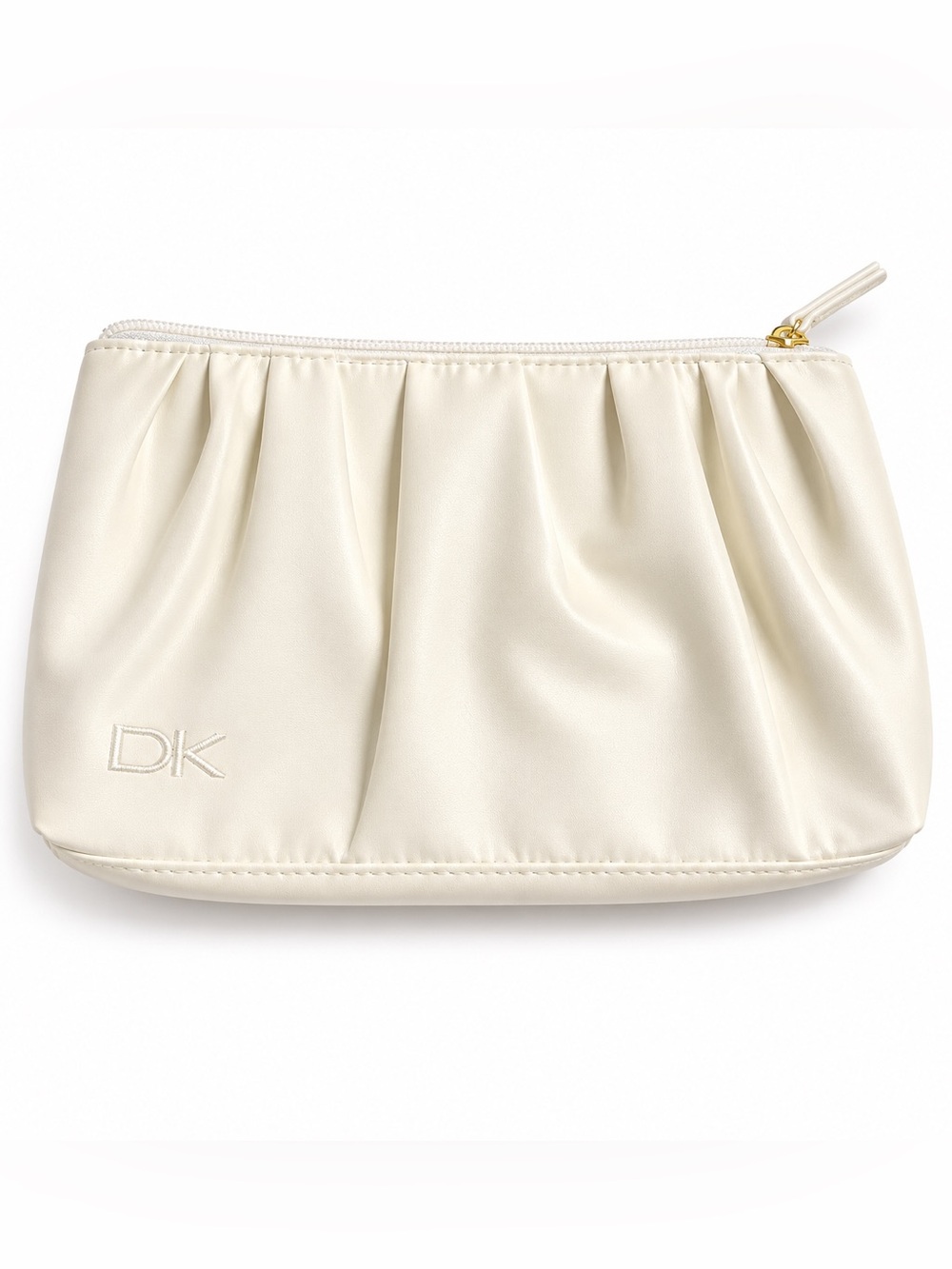 Donna Karan NWOT Cream Pleated Cosmetic Makeup Bag Travel Pouch Ivory Zip Case
